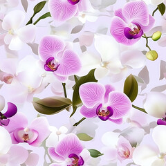 Colorful orchids in a soft focus pattern creating an elegant floral background