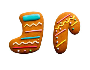 Set christmas colorful gingerbread cookies shape png transparent shot from above