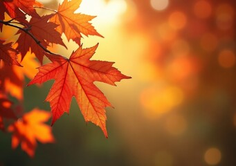 Vibrant autumn leaves glistening in warm sunlight during a tranquil evening moment