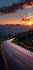 Mountain Road at Sunset - Journey into the Unknown