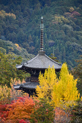 Obraz premium 京都 真如堂の三重塔と紅葉 