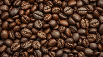 Fototapeta premium Close up of coffee beans with a small bean in the center, perfect for illustrating the uniqueness of each bean, dark, tasty