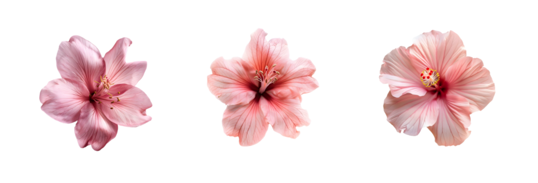 Delicate Pink Hibiscus Flower PNG Collection Isolated on Transparent Background