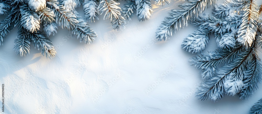 Poster frosted christmas tree branches casting shadows on a white textured surface with space for your seas
