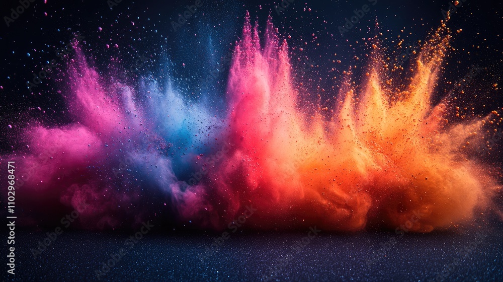 Poster colorful powder explosion creating a vibrant cloud against a dark background showcasing dynamic move