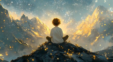 Obraz premium The boy under the starry sky
