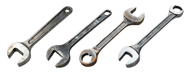 Various Wrenches Isolated on Transparent Background