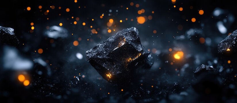 Rhodium IV Oxide RhO2 Crystals with Glowing Particles in Dark Background Scientific and Industrial Chemistry Concept Illustration