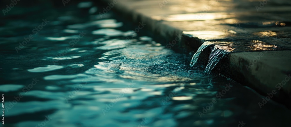 Aufkleber calm serene water surface with gentle ripples reflecting light at the edge of a pool surrounded by s