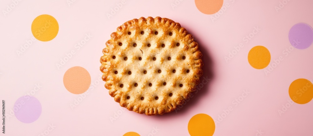 Aufkleber peanut butter jam biscuit cracker on colorful background with polka dots displaying delicious snack 