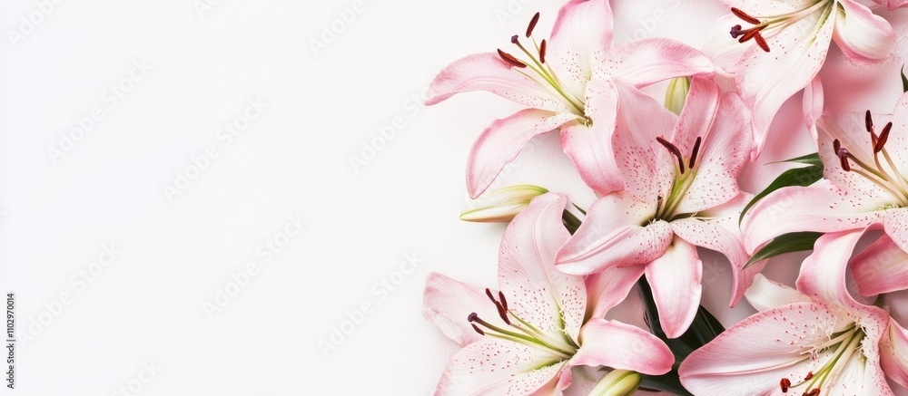 Poster pink lily flower bouquet border with ample copy space for elegant invitations or design projects cre