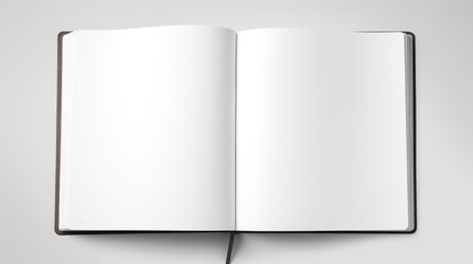Open blank notebook with lined pages isolated on minimalistic white background for note-taking or journaling applications