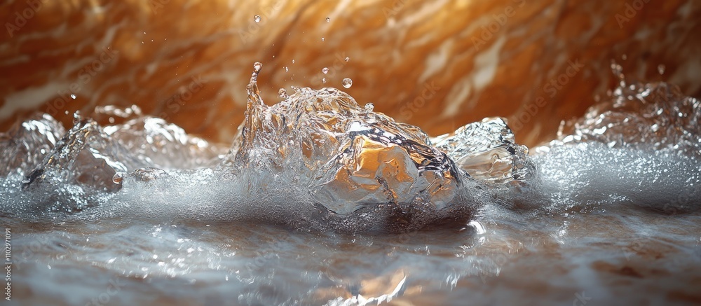 Poster splashing water creates dynamic patterns against a neutral background highlighting the beauty of flu
