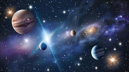Space Background with Realistic Nebulae and Stars - a breathtaking cosmic visual. The vivid depiction of nebulae and twinkling stars creates a mesmerizing and immersive celestial scene.