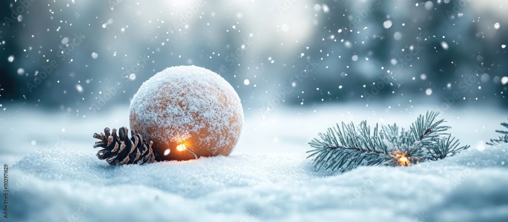 Poster snowman surrounded by snowflakes and winter elements creating a festive atmosphere in a serene winte