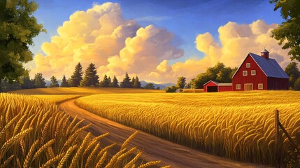 Golden Hour on the Farm Rustic Barn in a Wheat Field