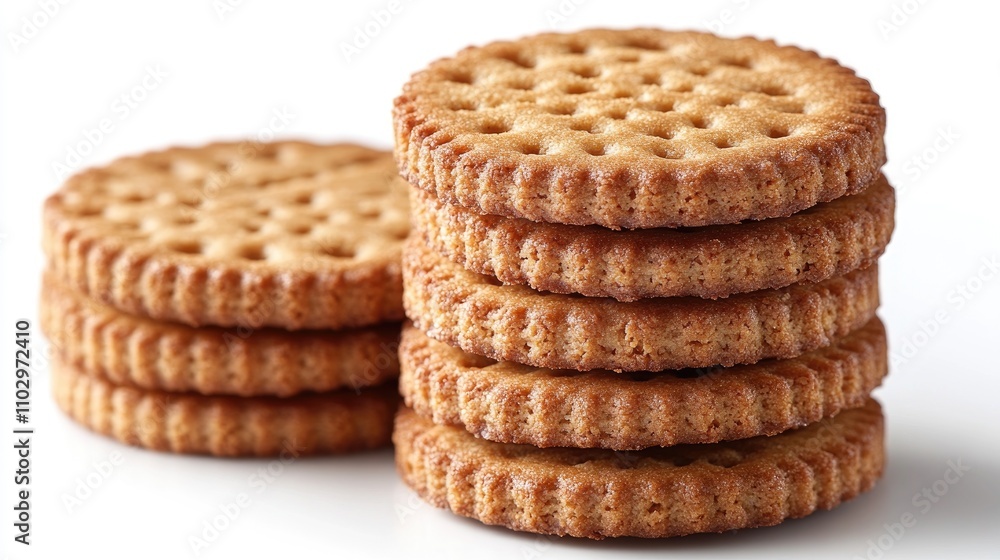 Aufkleber double round biscuit cookie stack on a white background showcasing texture and crispy golden layers 