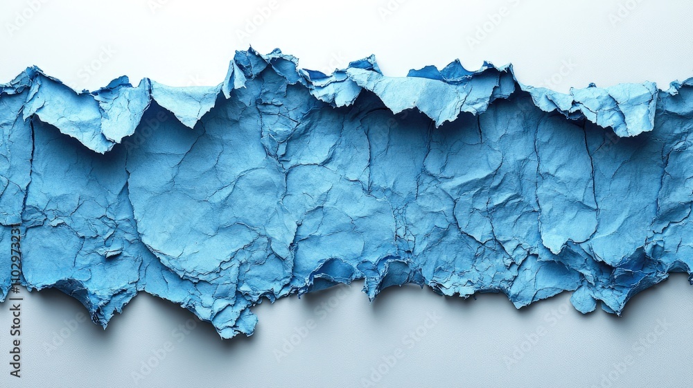 Poster pale blue textured torn paper with jagged edges on a clean white background creating an ideal space 