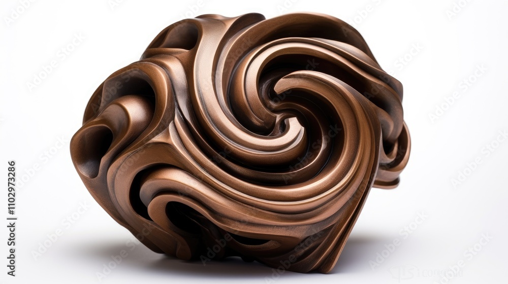 Poster abstract bronze sculpture showcasing intricate swirling patterns with a polished finish isolated on 