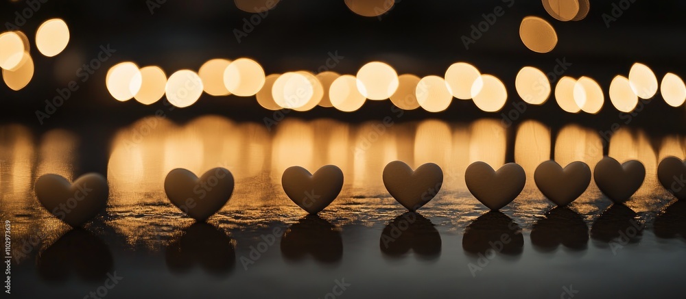 Aufkleber decorative hearts arranged in a row with shimmering lights creating a romantic and festive atmospher
