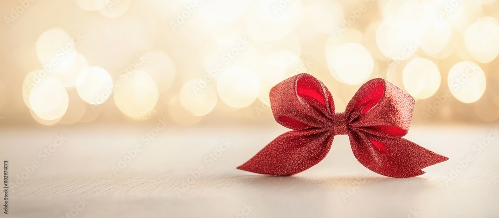 Poster red christmas bow on a soft light background with sparkling bokeh effects creating a festive and che