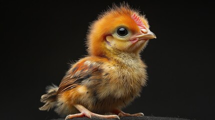 Fototapeta premium Small colorful chick captured in soft focus on a black background showcasing its vibrant feathers and detailed features in multiple views