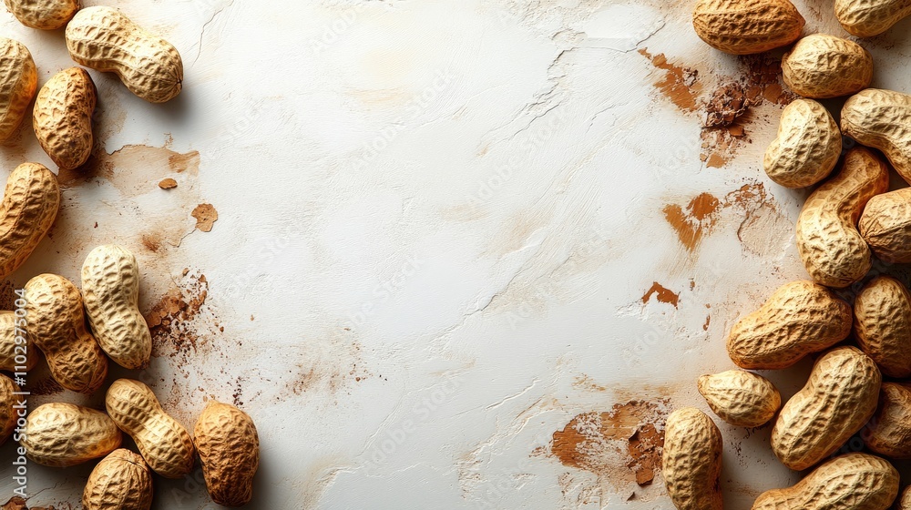 Poster peanuts arranged on a textured white backdrop creating a natural and clean food texture background f
