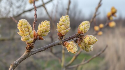 Budding tree sprouts in early spring showcasing vibrant growth and renewal in nature's seasonal cycle