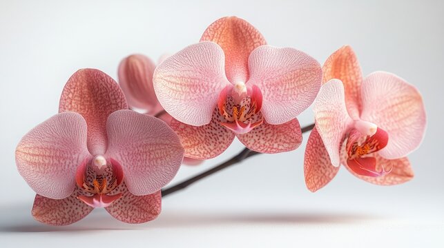 Delicate pink wild orchids elegantly arranged on a white background highlighting their beauty and intricate details