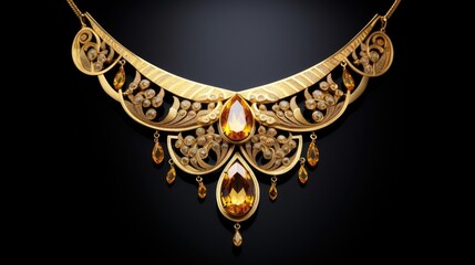 Elegant gold necklace with intricate design and shimmering gemstones showcasing traditional craftsmanship in luxury jewelry.