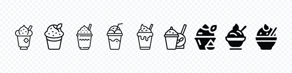 Matcha ice cream icon, set of matcha flavored ice cream and soft serve ice cream, Illustration of soft serve ice cream icons of various flavors