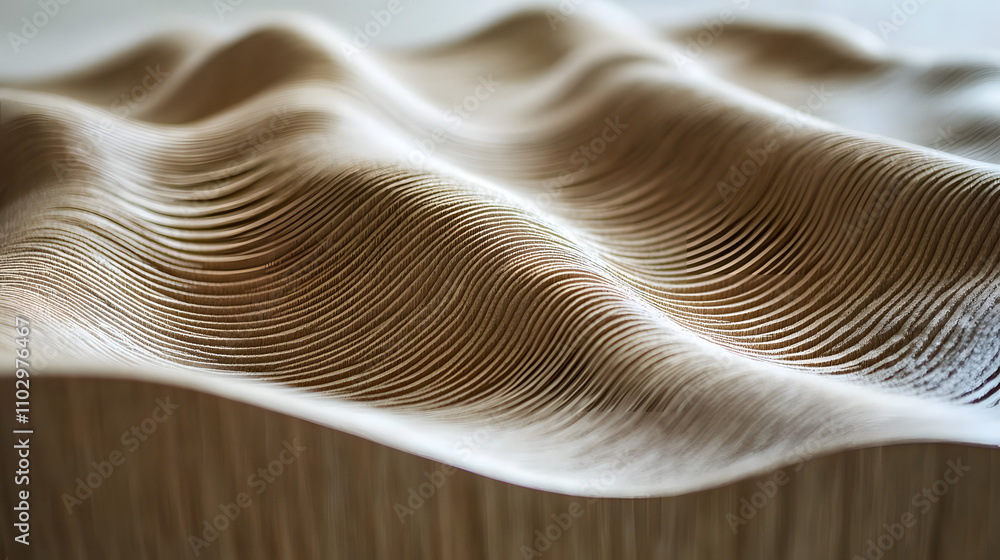 Aufkleber abstract close-up of a wood sculpture with flowing, wave-like patterns. the light beige tones and in