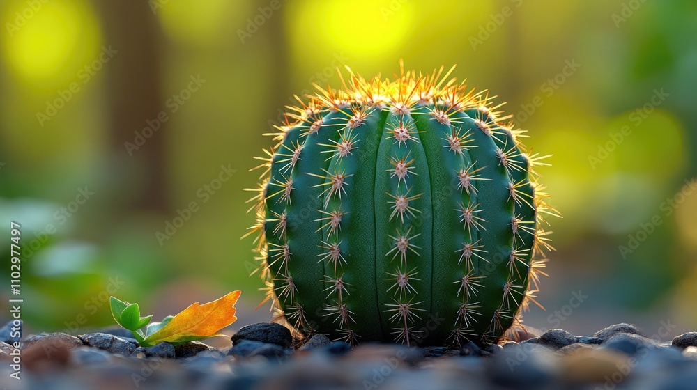 Poster vibrant close-up of a cactus with soft blurred background highlighting intricate details and natural