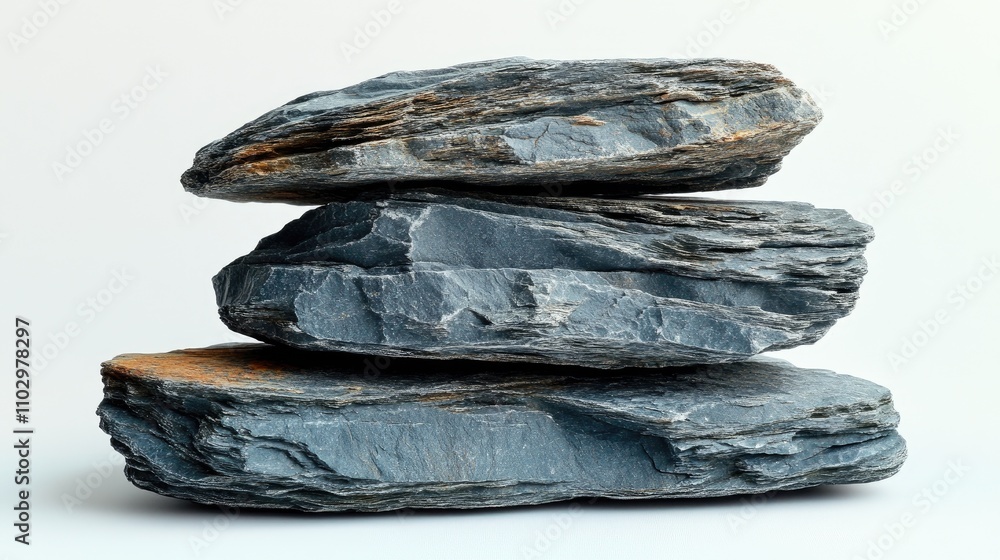 Poster grey rock stack isolated on white background showcasing natural texture and layered formations ideal
