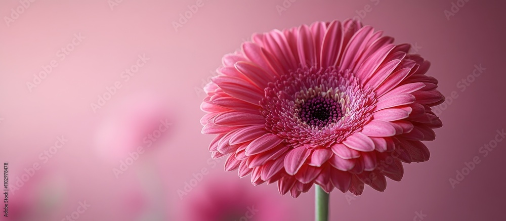 Poster pink gerbera daisy against a soft pink background with ample copy space for text and design elements