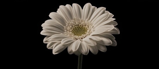 Elegant white gerbera daisy on a black background showcasing intricate petal details and natural beauty. Perfect for floral design concepts.