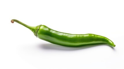 Fresh vibrant green chili pepper on a clean white background ideal for culinary presentations and food concept designs.