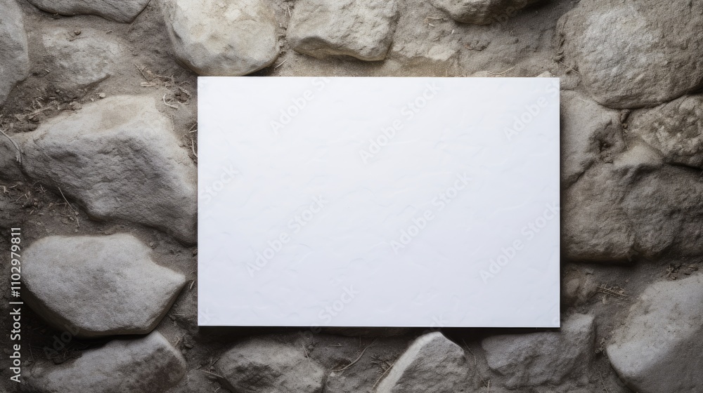 Aufkleber blank white memo placed on a rustic stone wall for notes ideas and reminders in a minimalistic desig