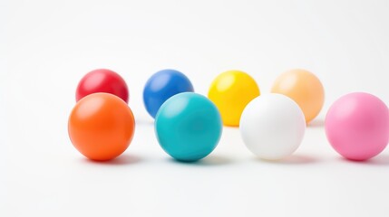 Colorful mini balls in various shades arranged on a clean white background for vibrant design and playful concepts.