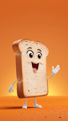 Funny toast with a face on an orange background. Artificial intelligence. 