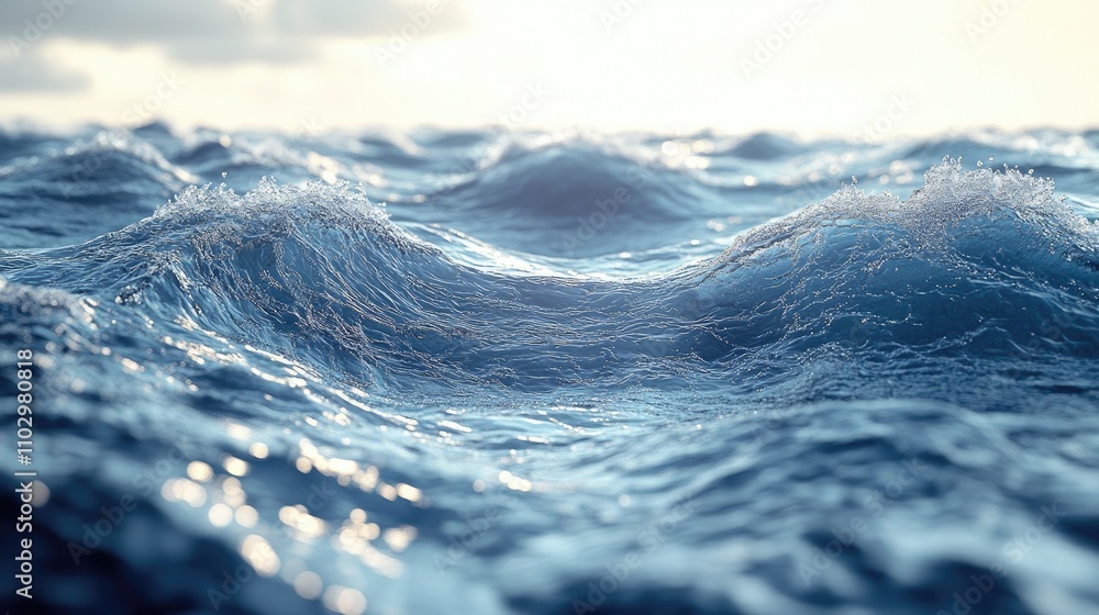 Aufkleber surreal ocean waves gently cresting under soft sunlight creating a serene and tranquil marine atmosp