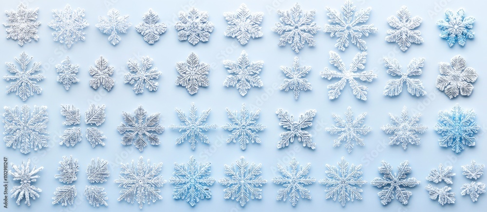 Poster diverse arrangement of realistic snowflakes captured in natural settings showcasing their unique str