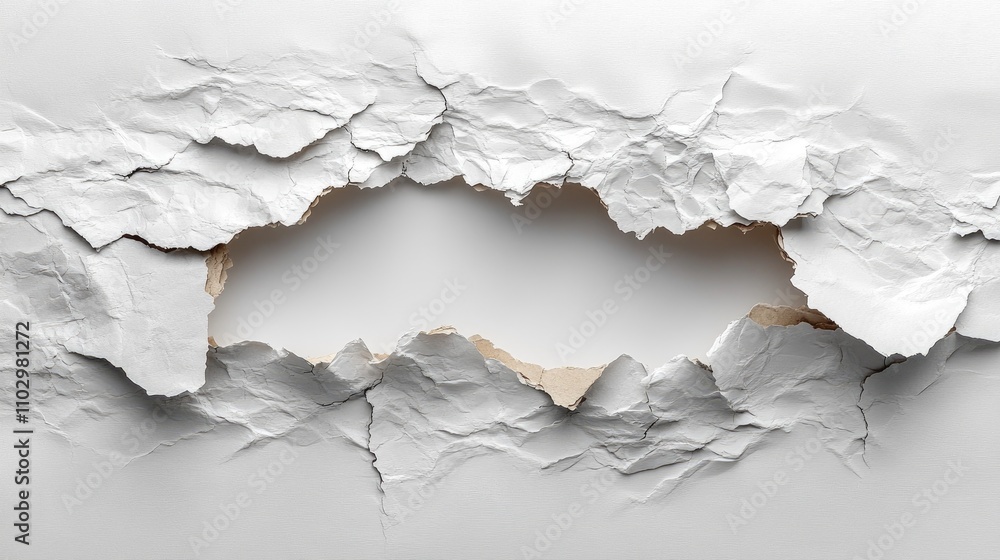 Poster torn paper texture with jagged edges revealing a blank space in the center ideal for backgrounds or 