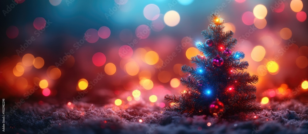 Poster beautiful abstract background featuring a christmas tree adorned with colorful lights and bokeh effe