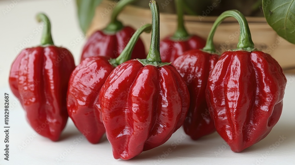 Poster bitter red chile peppers displayed on a clean white background showcasing their glossy texture and u