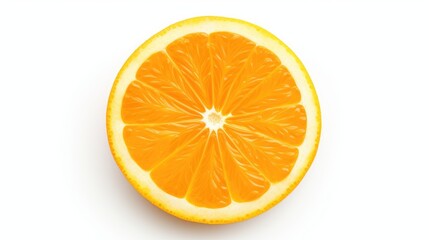 Fresh orange fruit slice on clean white background showcasing vibrant color and texture ideal for food and health-related themes.
