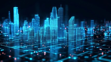 Futuristic Smart City Digital Skyline and Network Infrastructure