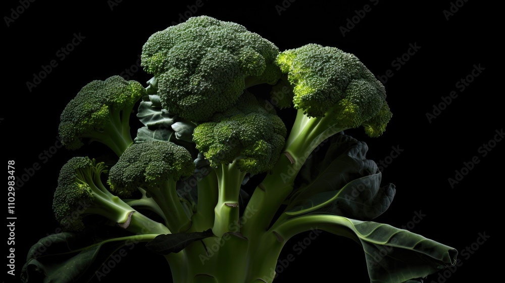Aufkleber fresh broccoli displayed on a black backdrop highlighting its vibrant texture and color ideal for he