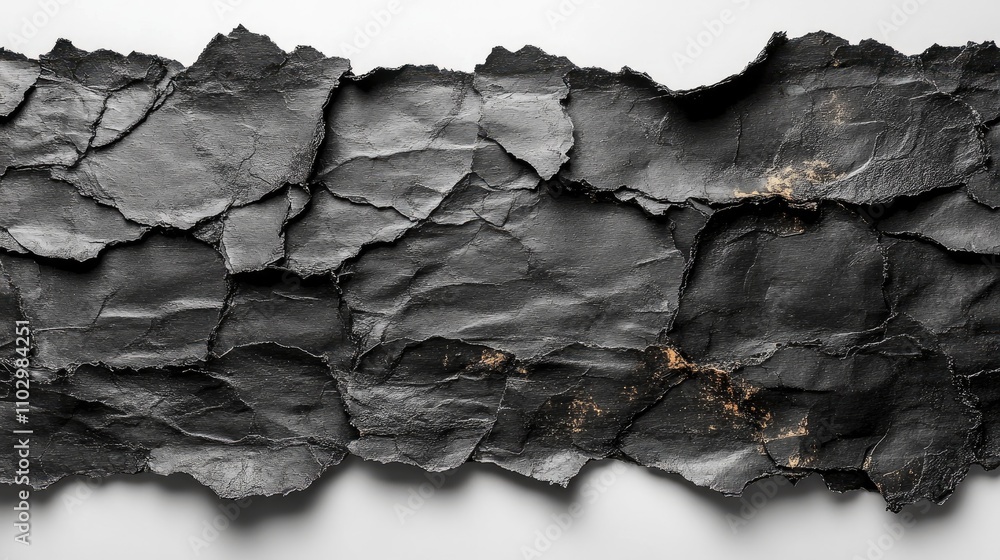 Aufkleber black vintage wrinkled paper texture with torn edges on white background ideal for adding text or gr