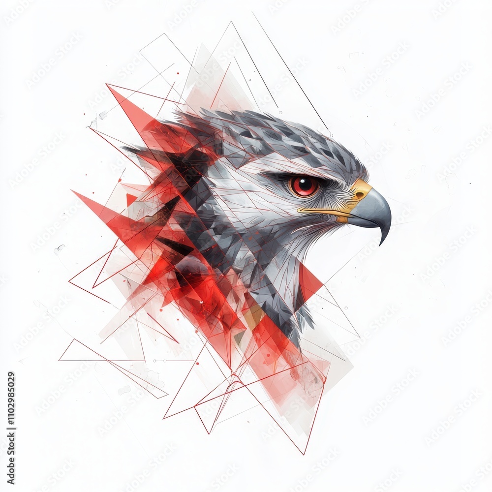 Poster abstract hawk head with red accents in angular design artistic display graphic art environment conce